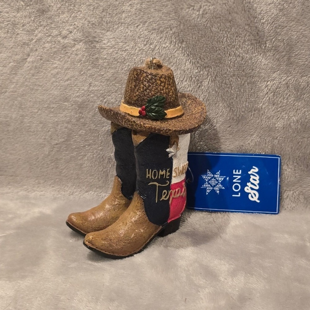 Lone‎ Star Home Sweet Texas Cowboy Boots and Hat Christmas Ornament New With Tag